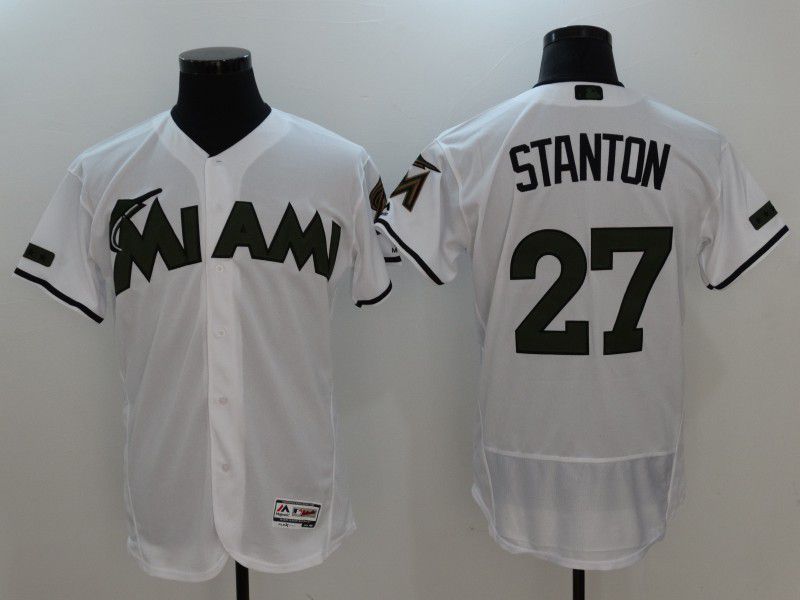 2017 Men MLB Florida Marlins #27 Stanton White Elite Commemorative Edition Jerseys->washington nationals->MLB Jersey